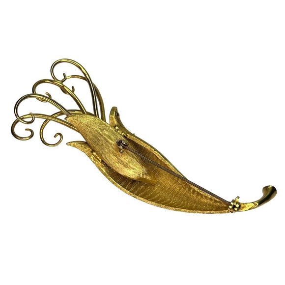 VTG 1960's Gold Floral Brooch Art Nouveau Style Costume Jewelry 3.5" VINTAGE - Picture 6 of 11